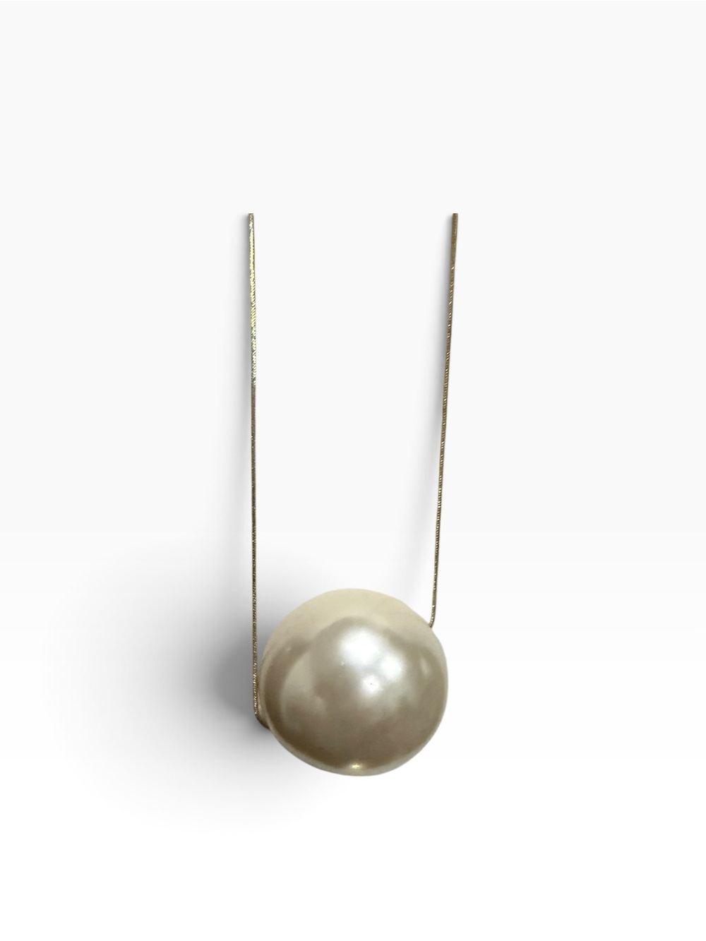 Vintage Oversized Faux Pearl Pendant Necklace Gold Tone Long Statement Modernist - Picture 2 of 2